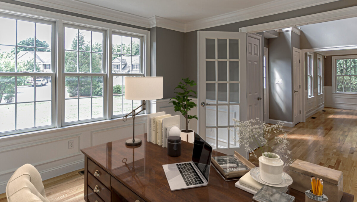 Virtually Staged Home Office Space in a 2-story colonial style home in Natick, MA.