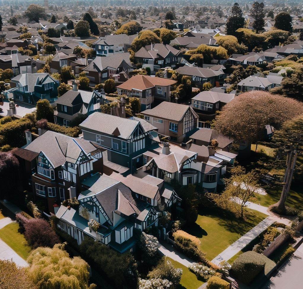 a residential neighborhood showing the most common spring maintenance issues in every home