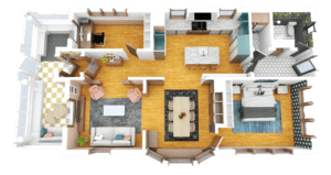 full color 3d-floorplan with fixtures and furniture