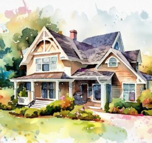 watercolor image created by ai showing a home with great curb appeal showing what you need to know about iBuying