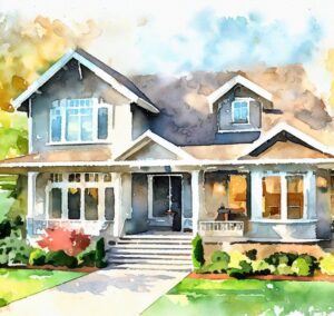 watercolor image created by ai showing a home with great curb appeal showing how to set the right listing price for your house