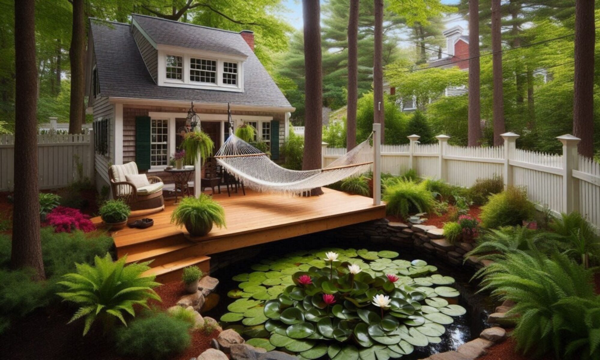 A Backyard Oasis - This image created by AI for Lew Corcoran, Real Estate Agent, Real Estate Photographer, Home Stager, and FAA Licensed Drone Pilot