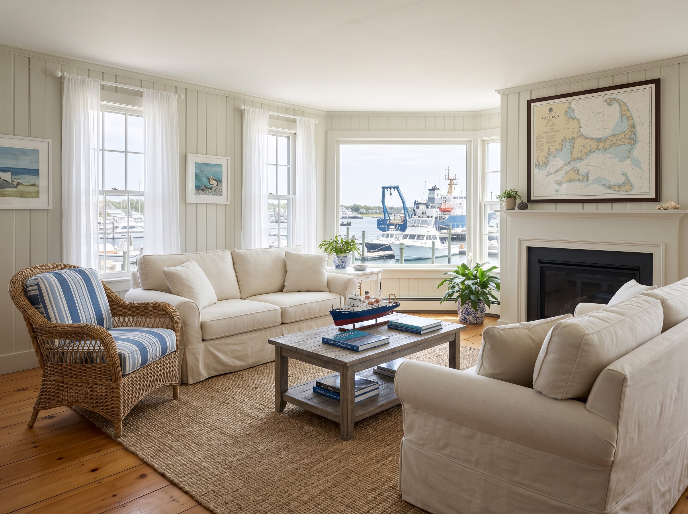 Staged Living Room in Woods Hole, MA